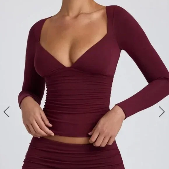 oh polly long sleeve wine red top - Picture 2 of 6